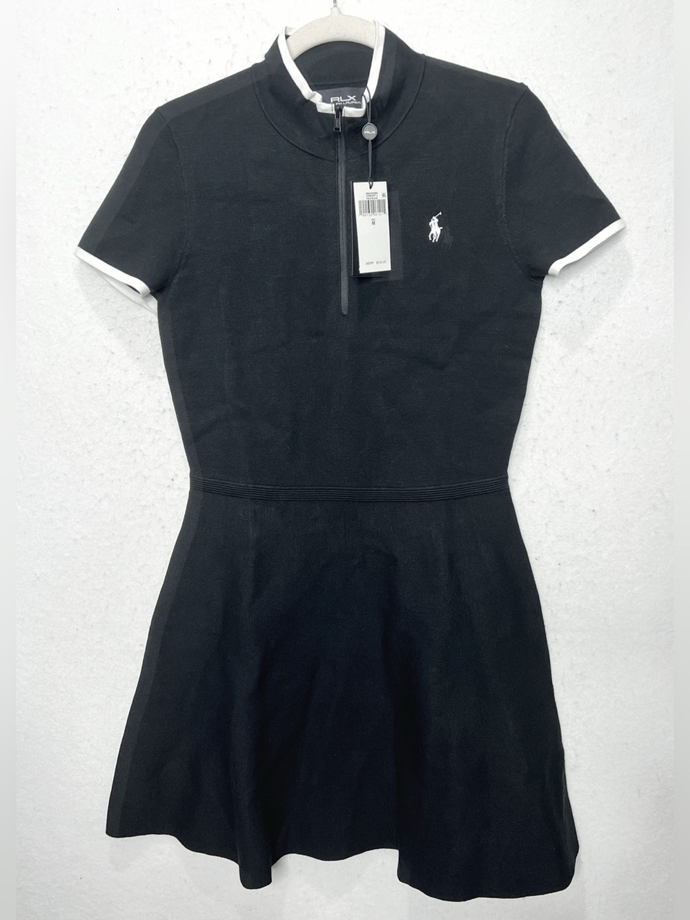 RLX Ralph Lauren Fit And Flare Quarter Zip Polo Dress Black White Trim Tennis - Picture 2 of 12